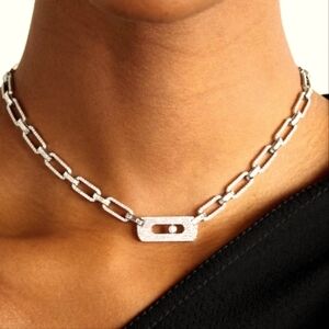 SPECIAL SALE❣️Gorgeous Silver Pendant French Link Pave Necklace